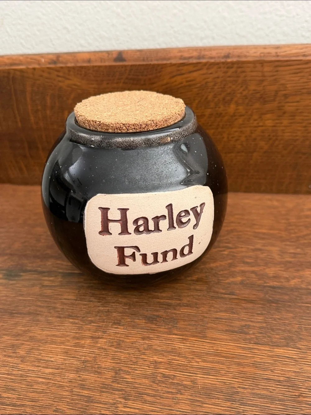 ‘Harley Fund’ Ceramic Money Jar - Black with cork lid